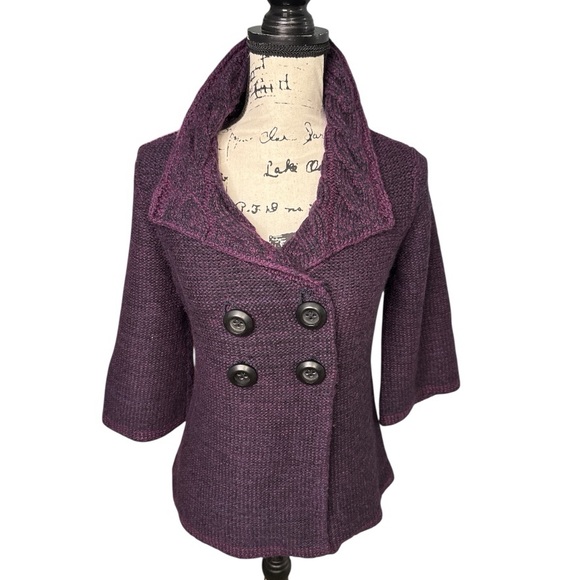 CLASSIQUES ENTIER Burgundy Wool Tweed intricate Cableknit Double Breasted Sz S - Picture 1 of 9